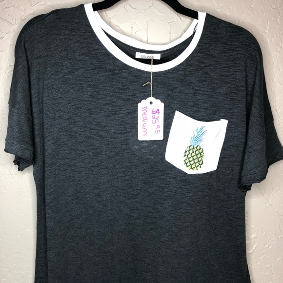 New Umgee Ash Grey Pineapple Pocket Tee - Picture 6 of 8